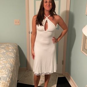 White halter dress lined stretch vintage medium